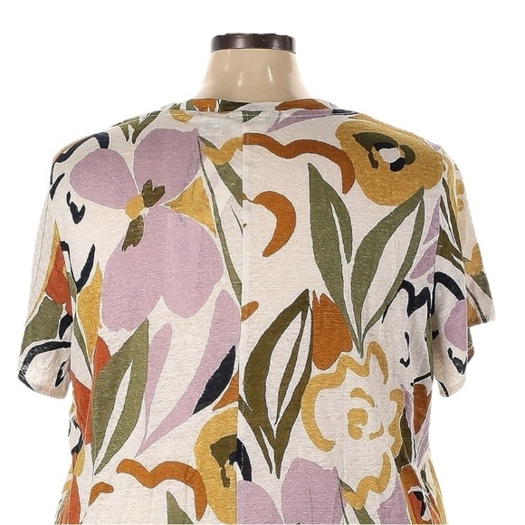 Rachel Zoe 100% Linen Floral Print Boho Short Sleeve Tee Size 3X NWT V-neck - Picture 4 of 8